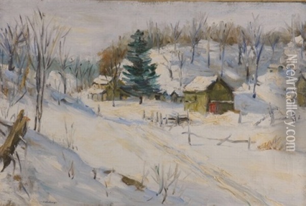 Winter Landscape With Spruce Oil Painting - Henry J. Glintenkamp