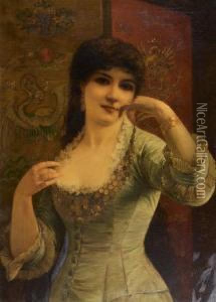 Jeune Femme Essayant Un Collier Oil Painting - Alfred Stevens