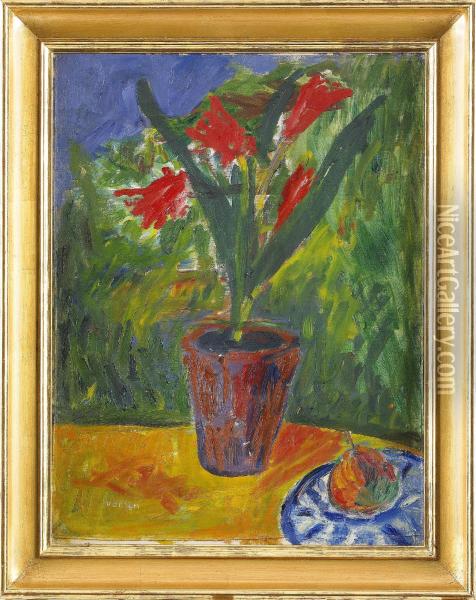 Tradgardsutsikt Med Blomkruka Oil Painting - Ivan Ivarson