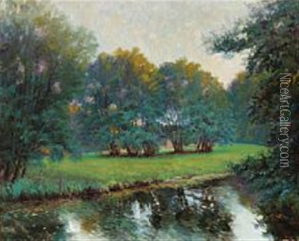 Landscape With Trees And A Stream Oil Painting - Pablo (Poul) Schouboe