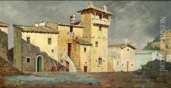 Italiensk Gadeparti Oil Painting - Auguste Johan Frederik Carl Lorange