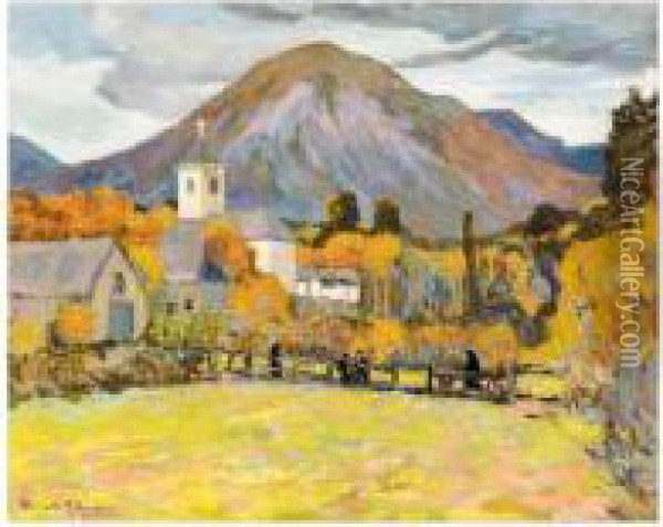 Mountain Village In Autumn Oil Painting - Alexander Altmann
