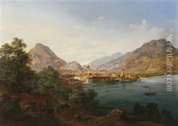 Ansicht Von Riva Am Gardasee Oil Painting - Heinrich Adam