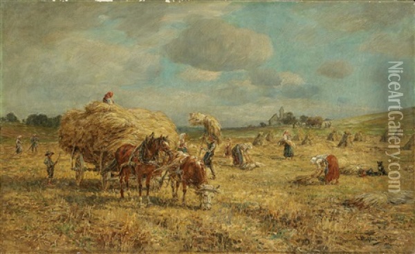 Hay Making Oil Painting - Karl Stuhlmueller