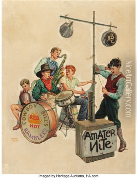 Amateur Nite - Cowboy Bill's Ramblers, The Saturday Evening Post Cover Oil Painting - Monte Crews