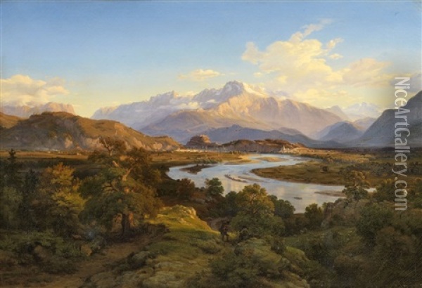 Voralpenlandschaft Mit Blick Auf Salzburg Oil Painting - Eduard Wilhelm Pose