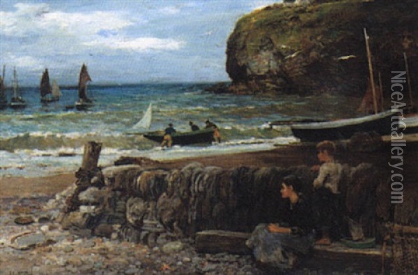 Watching The Fishermen Oil Painting - John Robertson Reid