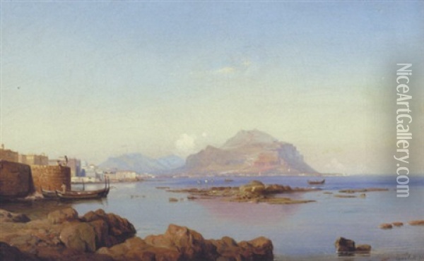 Parti Fra Bugten Ved Palermo, Sicilien, I Baggrunden Monte Pellegrino Oil Painting - Ludwig Heinrich Theodor (Louis) Gurlitt