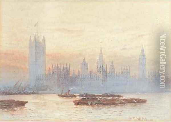 The Houses of Parliament, Westminster Oil Painting - Frederick E.J. Goff