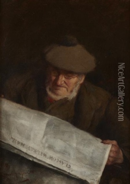 Reading The Glasgow Weekly News Oil Painting - Robert Gemmell Hutchison