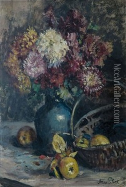Blumenstrauss Mit Apfelkorb Oil Painting - Anna Peters