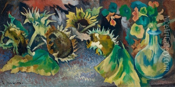 Sonnenblumen Mit Welker Kresse Oil Painting - Heinrich Nauen