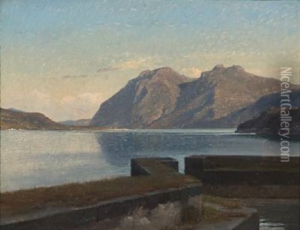 View From The Lake Garda Oil Painting - Frederik Niels Martin Rohde