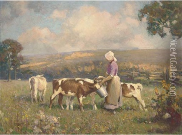 Feeding Time Oil Painting - Frederick Hall