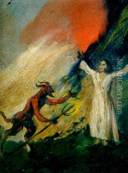 El Diablo Y El Alma Oil Painting - Eugenio Lucas Velazquez