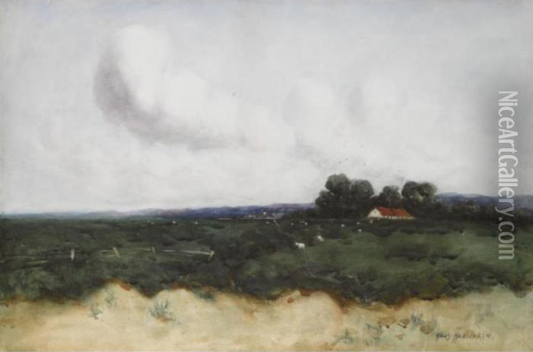 Landscape With Sheep Grazing Oil Painting - Hans Jacob Hansen