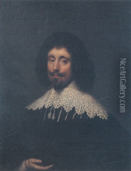 Portrait Of A Gentleman (james Howell ?) In A Black And White Doublet, White Lace Collar, And Black Mantle Oil Painting - Cornelis Jonson Van Ceulen
