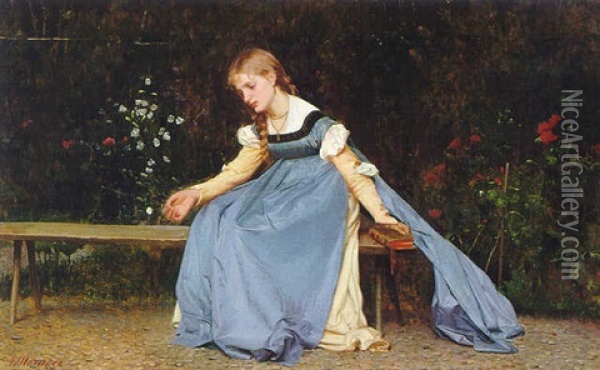 Young Girl In A Blue Dress Oil Painting - Arturo Moradei