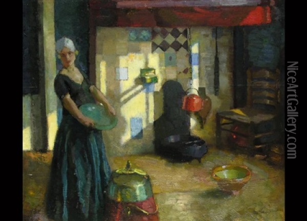 Kucheninterieur Mit Junger Frau Oil Painting - Otto Herschel