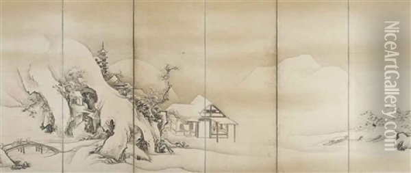 Chinese Landscape In Snow (in 6 Parts) Oil Painting -  Yusetsu