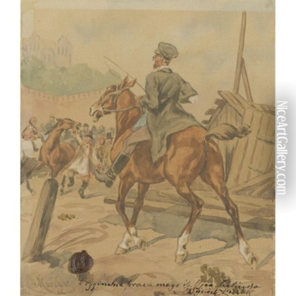 Rider On Horseback Oil Painting - Juliusz Fortunat von Kossak