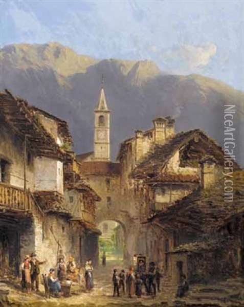 Il Saltimbanco Nel Villaggio Oil Painting - Giovanni Battista Lelli