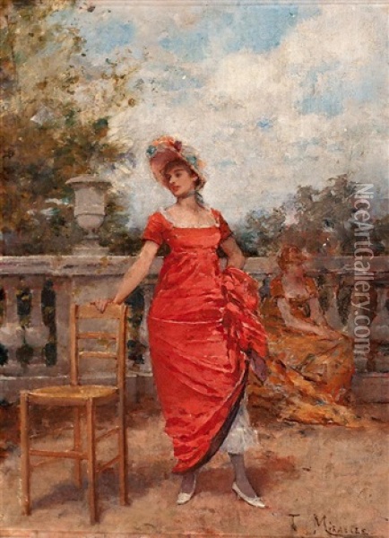 Joven De Rojo Oil Painting - Francisco Miralles y Galup