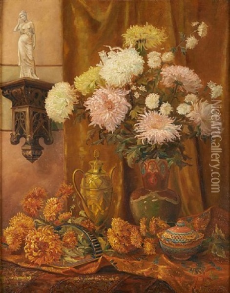 Composition Florale Dans Un Interieur Oil Painting - Paula Evrard