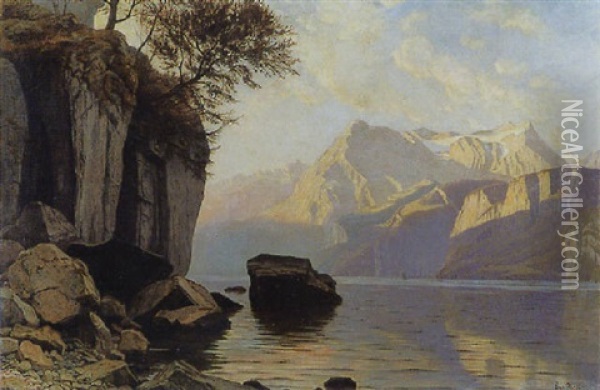 Vierwaldstattersee Mit Blick Auf Urirotstock Oil Painting - Paul Gustave Robinet