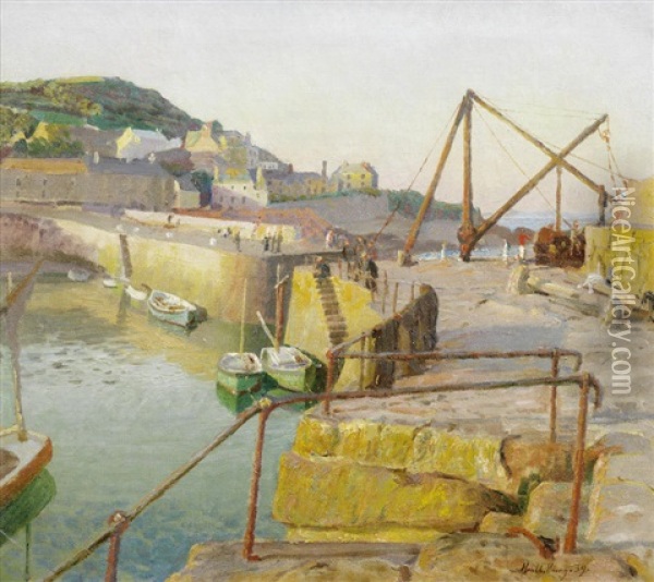 Mousehole Oil Painting - Harold Harvey