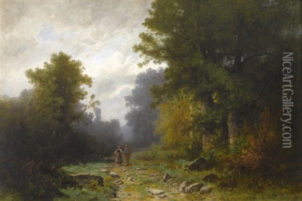 Romantischer Waldweg Mit Einem Paar Oil Painting - Gustave Eugene Castan