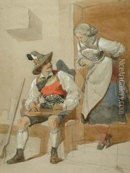 Playing The Zither Oil Painting - Carl Haag