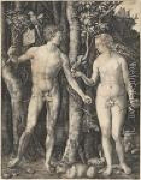 Adam And Eve Oil Painting - Albrecht Durer