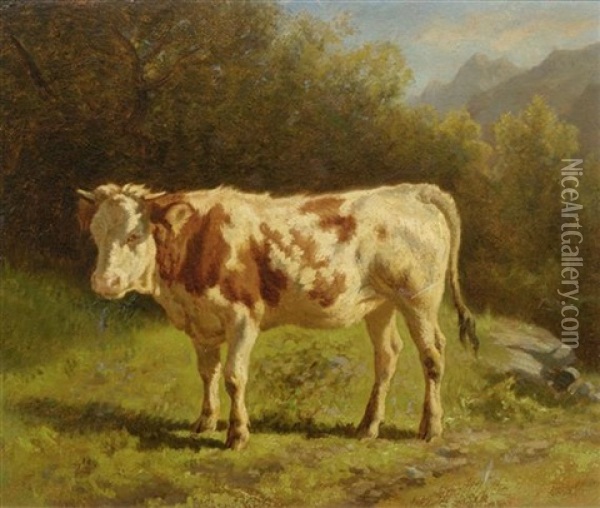 Kuh Auf Der Weide Oil Painting - Charles (Jean-Ch. Ferdinand) Humbert