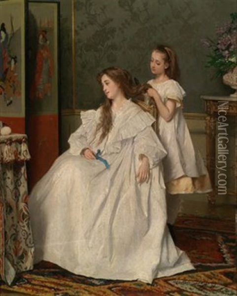 Mutter Und Tochter Oil Painting - Gustave Leonhard de Jonghe