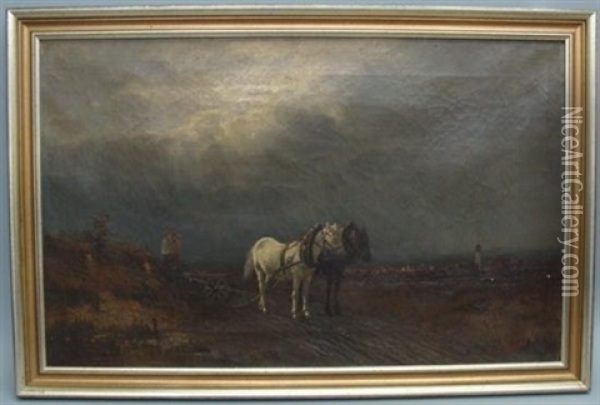 Horse And Cart In A Landscape Oil Painting - Konrad Wimmer