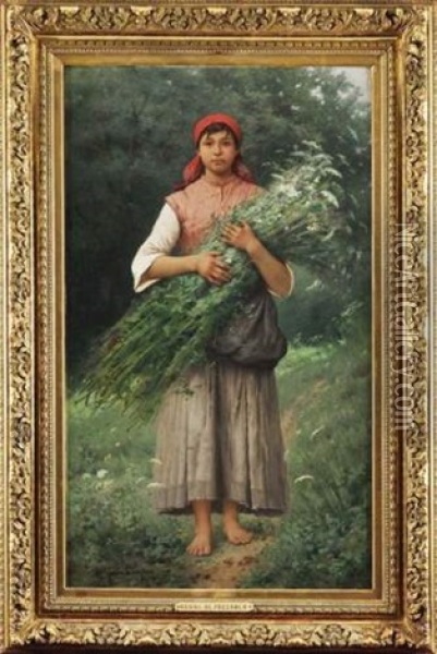 Jeune Paysanne De La Vallee D'andorno - Piemont Oil Painting - Jules-Alexandre Gamba De Preydour