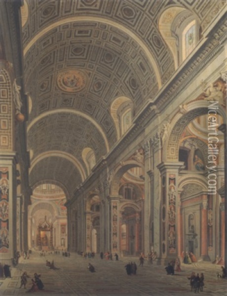 Interior Of Saint Peter's, Rome Oil Painting - Giovanni Paolo Panini