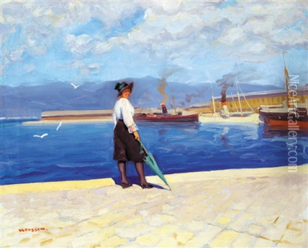 In The Harbor Oil Painting - Tivadar Jozef Mousson