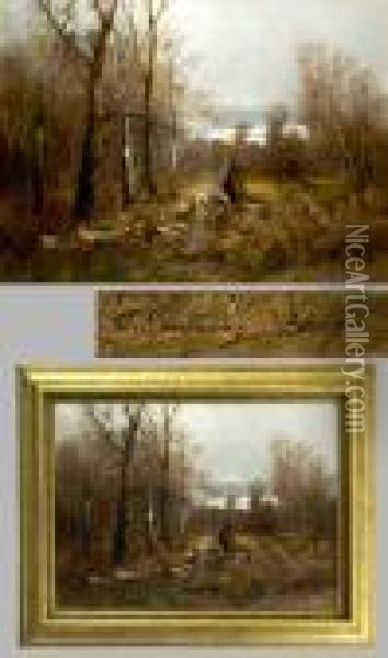 Romantische Herbstliche Waldlandschaft Oil Painting - Adolf Kaufmann