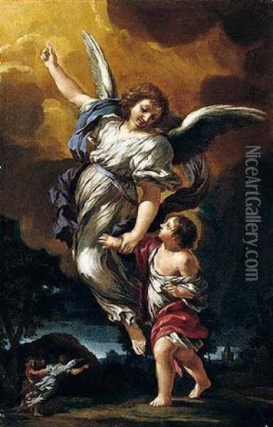 The Guardian Angel Oil Painting - Pietro da Cortona