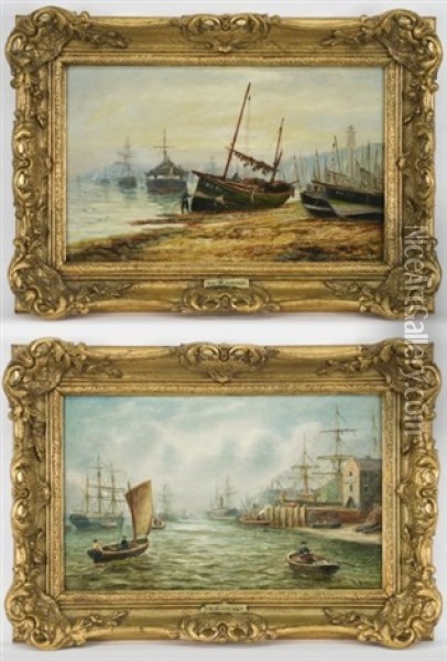 Harbor Scene (+ Another, 2 Works) Oil Painting - Bernard Benedict Hemy