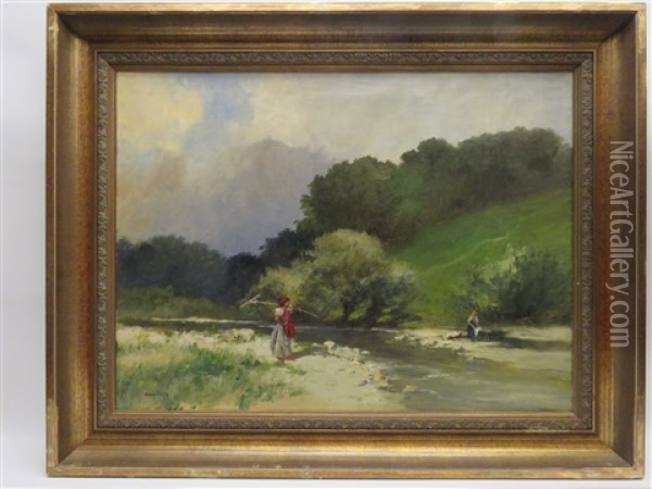 Bauerinnen Am Fluss Oil Painting - Antal (Laszlo) Neogrady