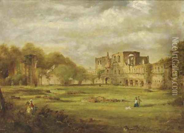 A stroll around the abbey ruins Oil Painting - English School