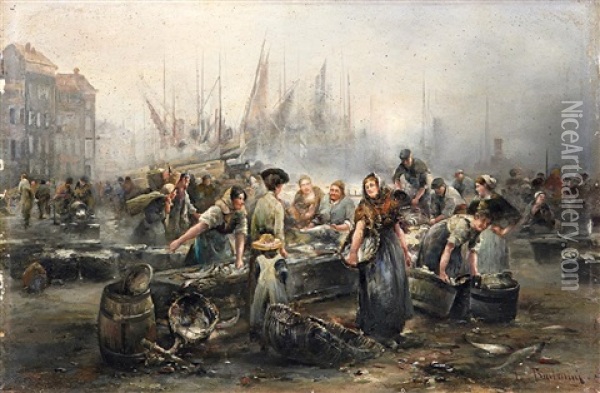 Fischmarkt Oil Painting - Emil Barbarini