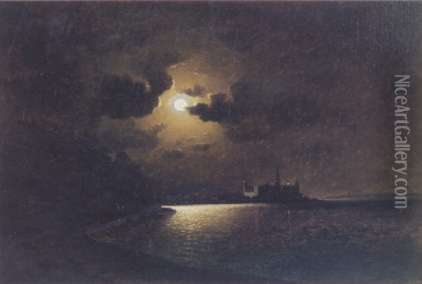 Full Moon Along The Coast Oil Painting - William Alexander Coulter