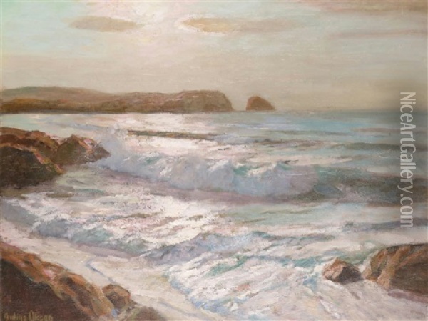 Ground Sea, Newquay, Cornwall Oil Painting - Julius Olsson