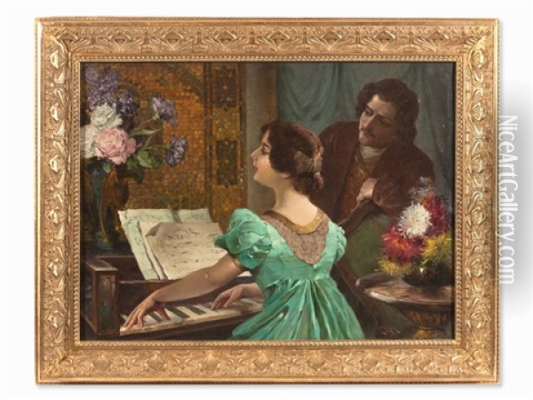 Girl At The Paino Oil Painting - Rudolph Jelinek