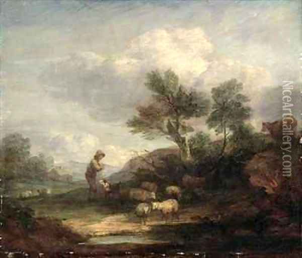 Landscape with Sheep 2 Oil Painting - Thomas Gainsborough