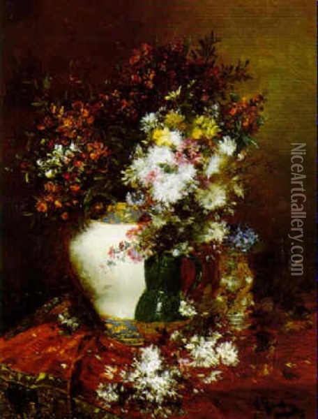 Nature Morte Aux Trois Bouquets Oil Painting - Alfred Rouby